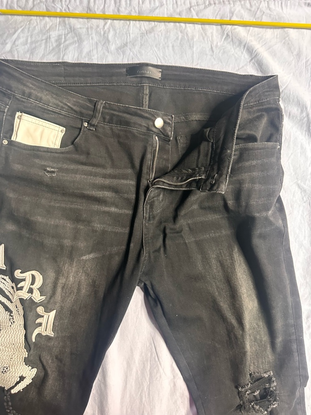 AMIRI Black Skinny Jeans with White Graphic Detailing - Men's - Picture 8 of 16
